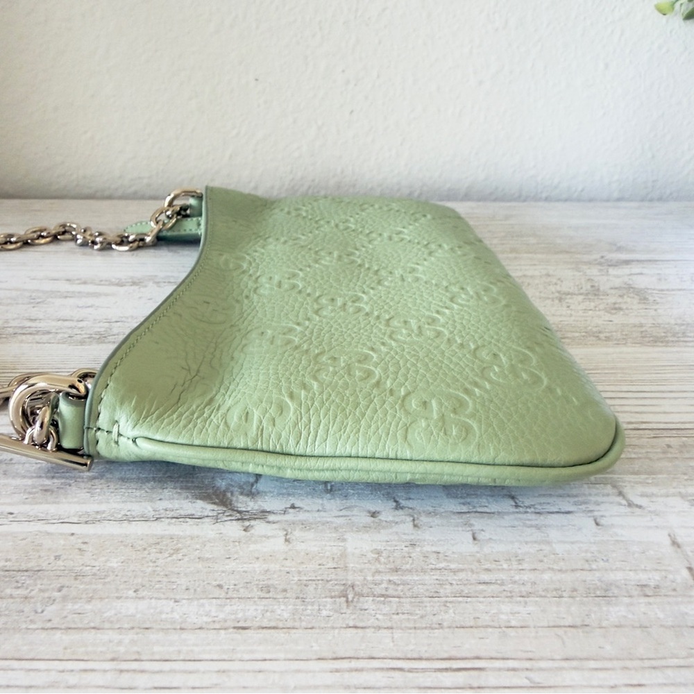 New Gucci Brainy GG Emblem leather shoulder crossbody mini bag pouch, green - Picture 8 of 13